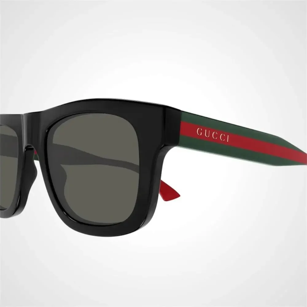 New GUCCI Sunglasses Mens 52mm Black Square Rectangle Aviator Red Green Web Arm - Picture 5 of 8